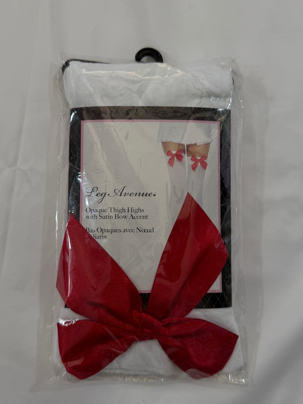 Opaque Thigh Highs with Satin Bow Accent